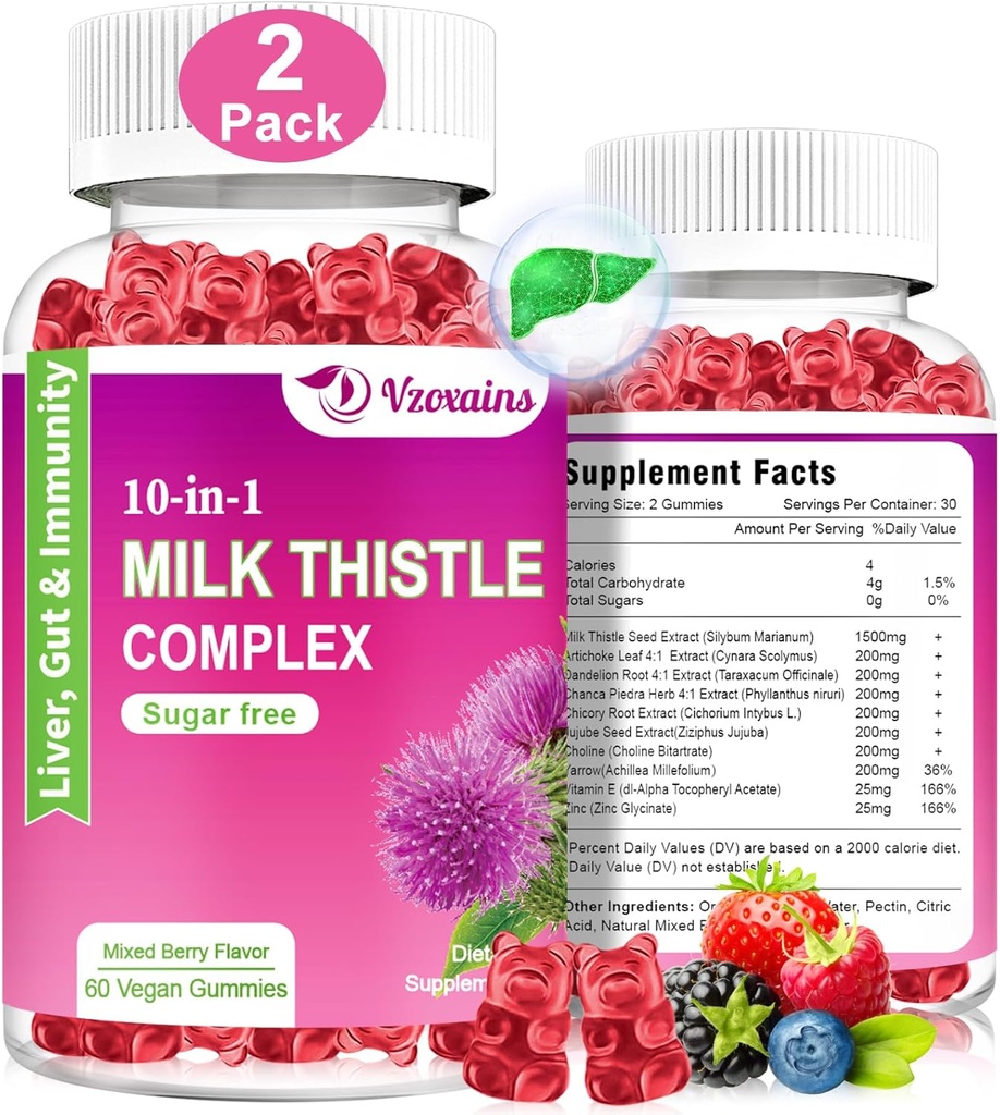 우유 이틀 Gummies, Liver Cleanse Detox Repair with Dandelion Root, Turmeric, Artichoke Optimal Liver Function 및 Digestive Health 혼합 Berry 풍미