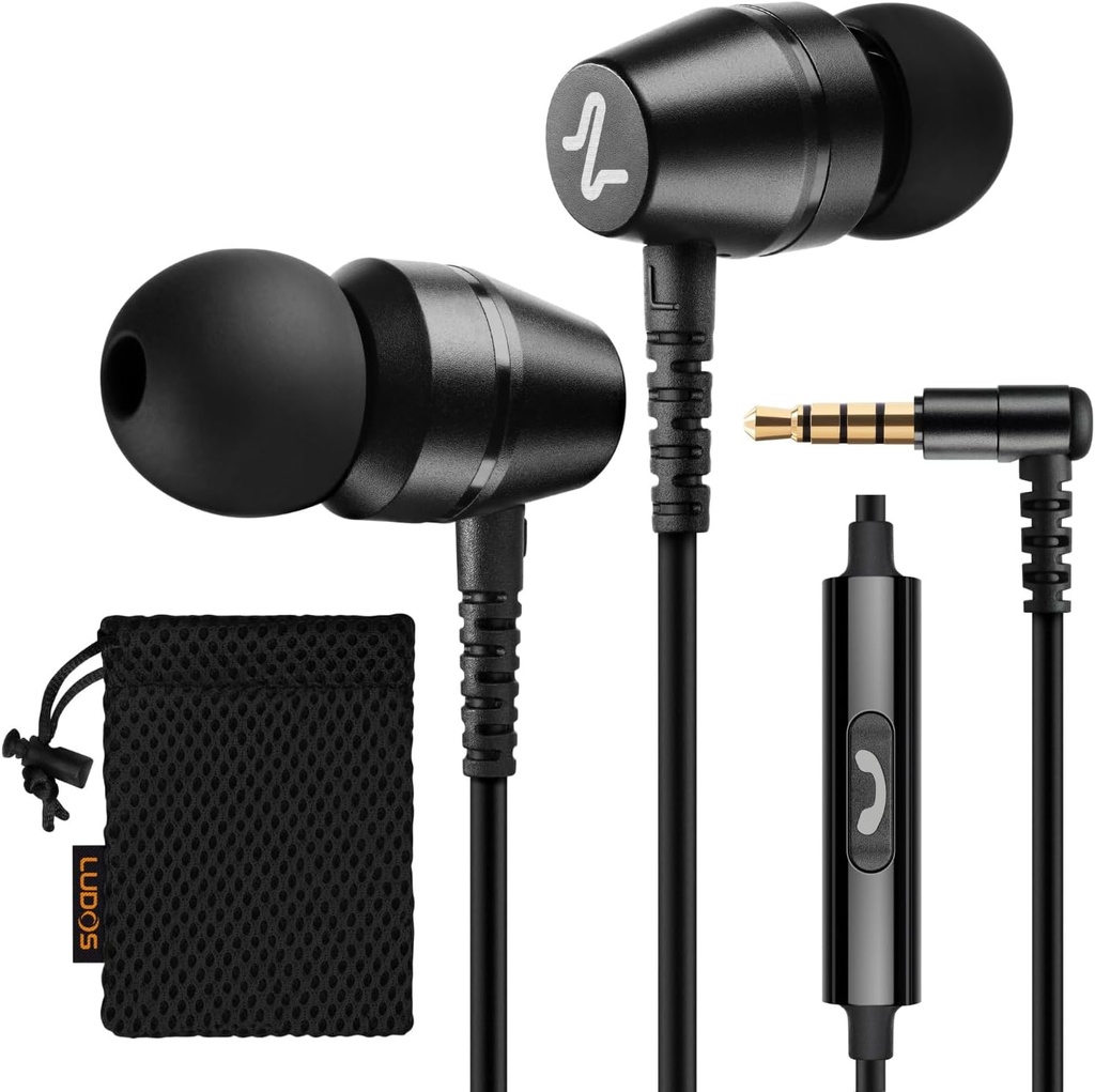 LUDOS OMNITONE 유선 이어폰 내장 헤드폰, 5 년 보증, 마이크가있는 이어폰, 3.5 mm 잭 Corded Ear Buds, iPhone, Samsung, 컴퓨터, 노트북, 어린이, 학교 학생을위한 Videoconference
