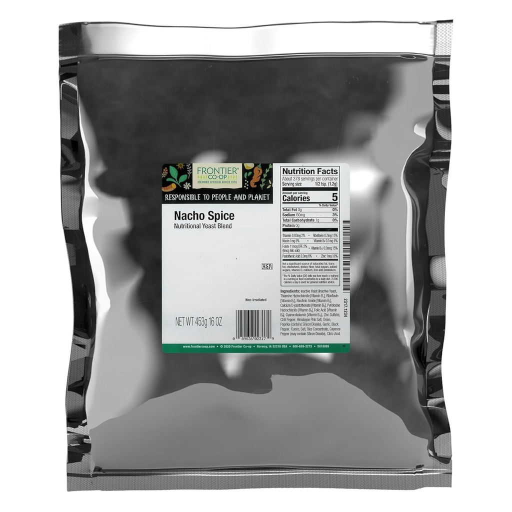 Frontier Co-op Nacho Spice 영양 효모 혼합, 1lb 대량 가방 - Popcorn, Fondue, Pasta, 칩, Soups를 위한 대담한 Umami 치즈 풍미