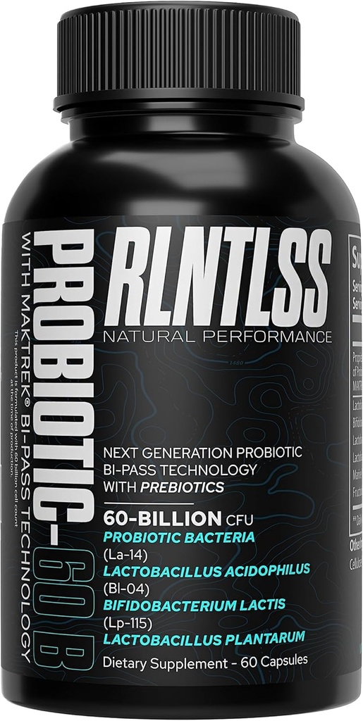 RLNTLSS - Probiotic 60 억 CFU - 4 스트레인 혼합 - 프리미엄 보충 - 남성과 여성 - 선반 안정 프로 바이오 틱 캡슐 - 프로 바이오 틱 및 프리 바이오 틱 - (60 카운트 병)