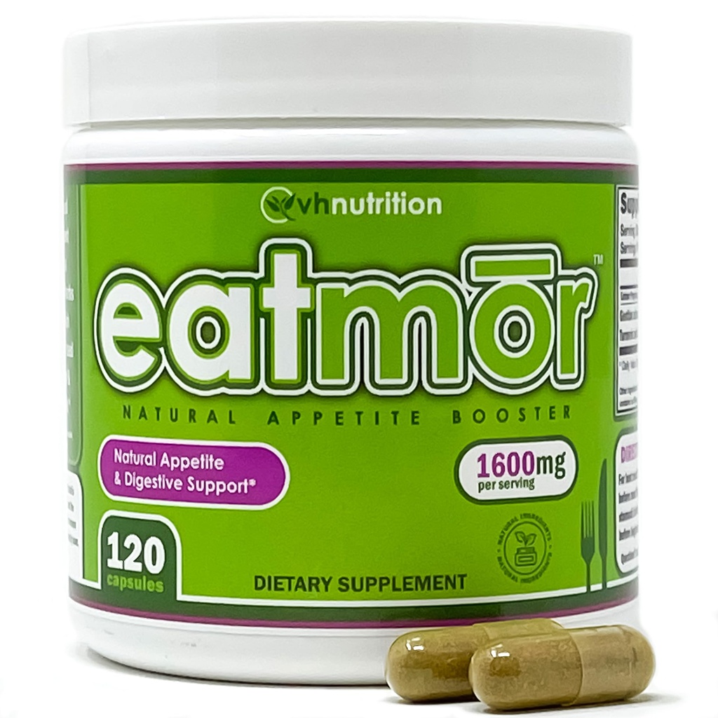 VH Nutrition Eatmor | 식욕 부스터 | 여성과 남성용 체중 증가 알약 * Gentian, Ginger, Alfalfa로 여성용 디자인 | 120 간편한 캡슐