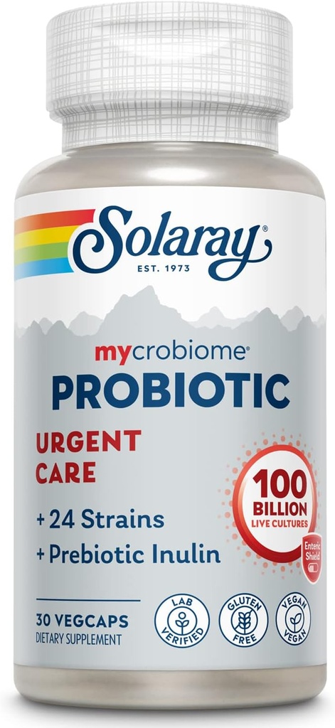 SOLARAY Mycrobiome Probiotic Urgent Care | 건강한 소화를 지원하기 위해 공식화, 면역 기능 및 기타 | 100억 CFU | 30 VegCaps
