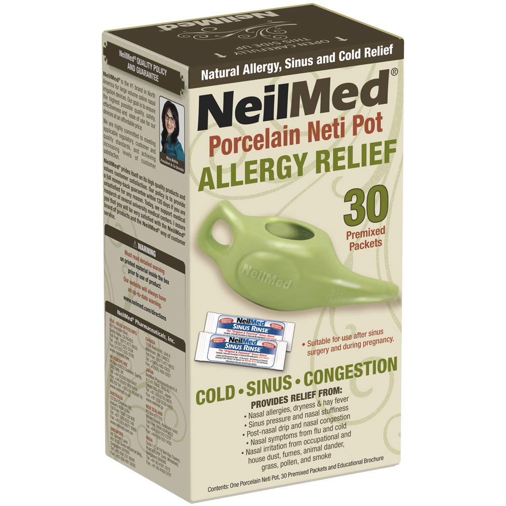 NeilMed Classic Porcelain Neti Pot 녹색 30 Premixed Packets