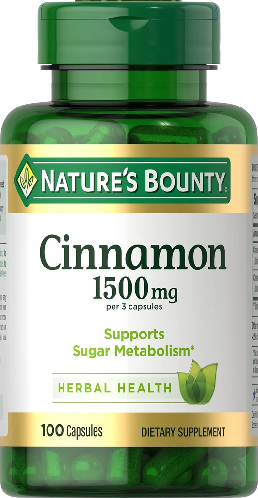 성격 Bounty Cinnamon 캡슐, 초본 보충교재, 지원 설탕 대사, 1500mg, 100개의 캡슐