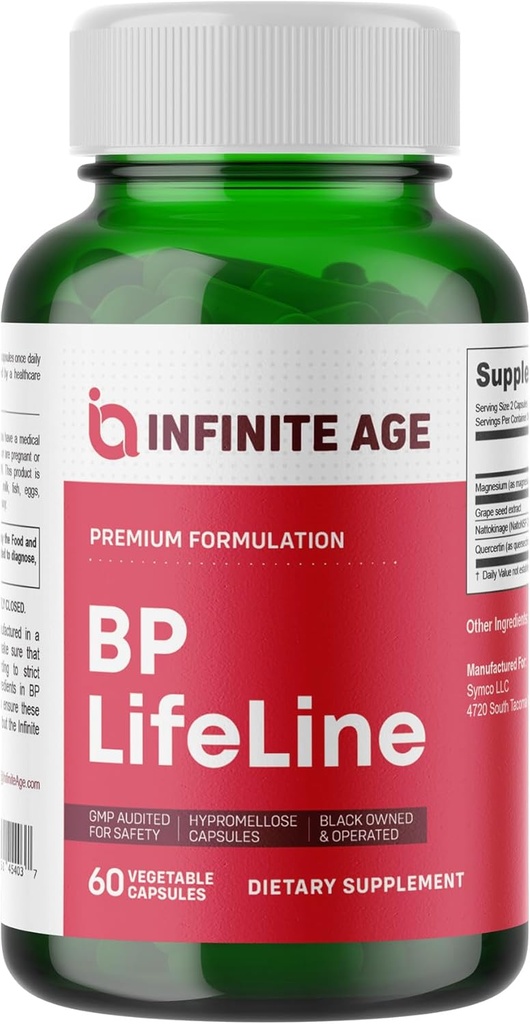 무한한 나이 BP Lifeline 캡슐, 60 조사 - 포도당 추출물, Nattokinase, Quercetin 및 마그네슘을 가진 심장 건강 지원 보충교재 - 미국에서 만드는