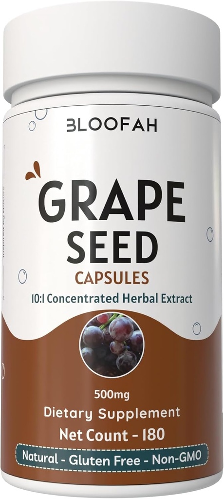 포도씨 캡슐 500mg | Vitis vinifera 농축 10:1 추출물 분말 | 자연적인 초본 보충교재, 비 GMO, 글루텐 자유로운 공식 (180의 조사 1)