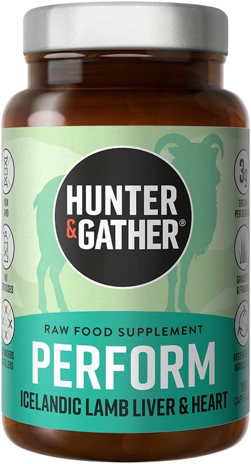 Hunter & Gather Nose to Tail 180 Perform Capsules | 야생, 잔디 볶은 아이슬란드어 램 인스쿨링 | GMOstral Feeds, 항생제 또는 호르몬 없음