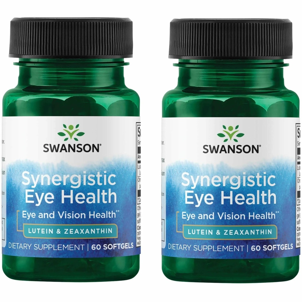 Swanson Lutein & Zeaxanthin Synergistic 눈 건강 시각 Retina Macula 보충교재 (Lutein 20 mg & OmniXan Zeaxanthin 2 mg) 60 Softgels Sgels (2 팩)
