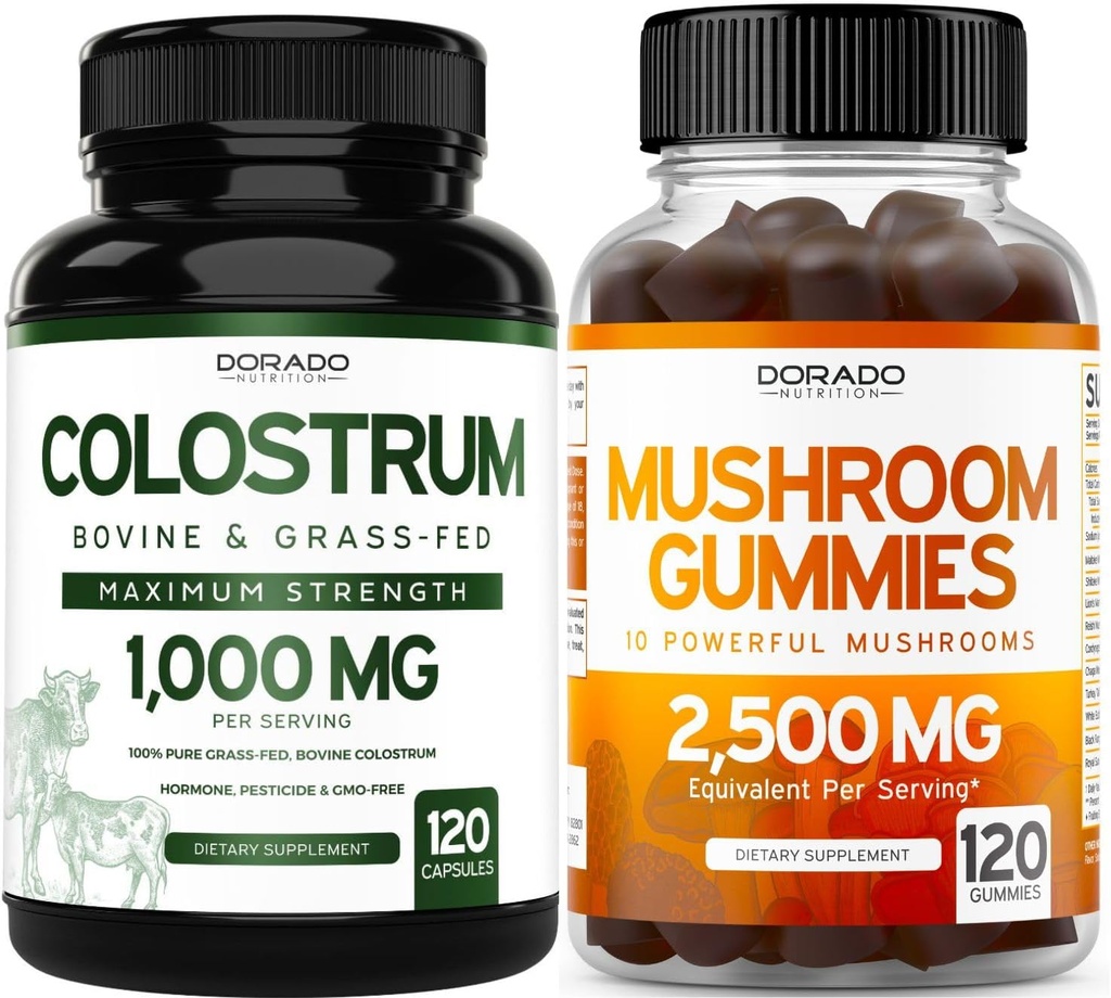 DORADO NUTRITION Colostrum 보충 1000mg 서빙 당 및 버섯 Gummies (120 조사) 버섯 보충