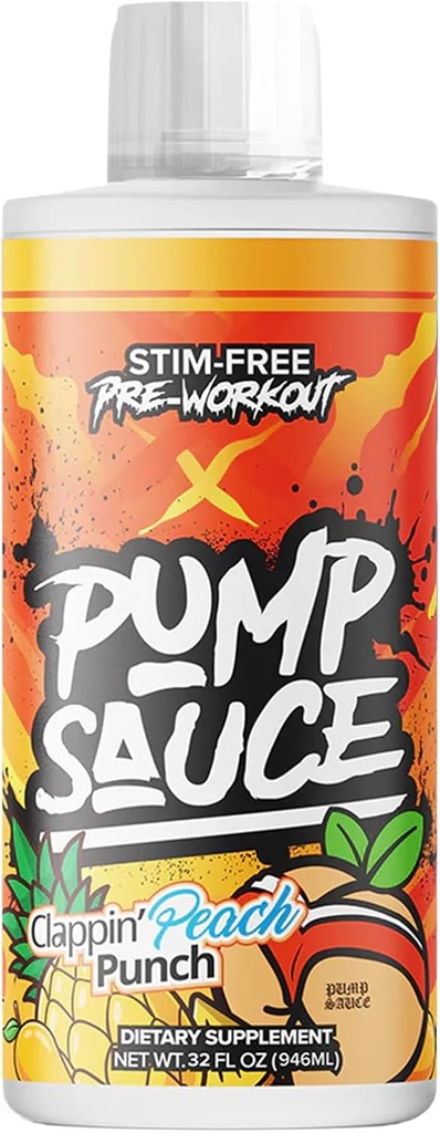 펌프 소스 Pre-Workout - 32 oz, Clappin Peach Punch, Caffeine, 전체 스펙트럼 액체, 글루텐 무료, Vegan, Zero Sugar