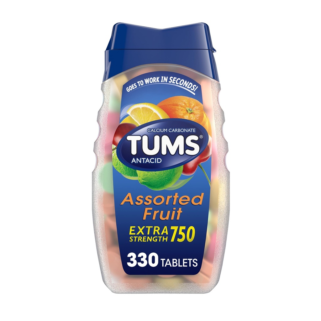 TUMS Chewable Antacid Tablets for Extra Strength Heartburn Relief, Great for the Summer BBQ - 구색 과일 맛 - 330 개