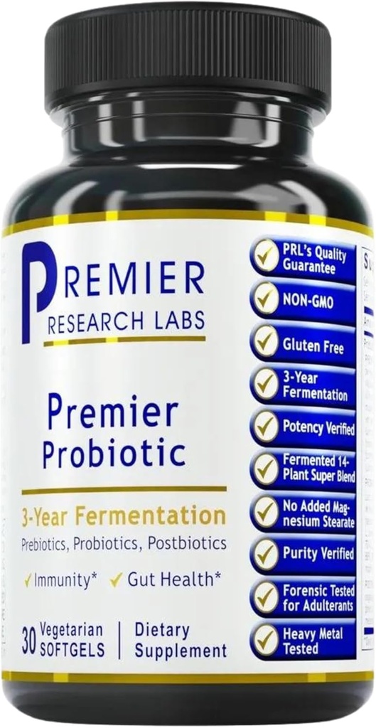 Premier Research Labs Premier Probiotic - 여성 및 남성, 쿼드 바이오틱, Quadbiotic, Prebiotics, Probiotics, Postbiotics 및 Phytobiotics를위한 사전 프로 포스트 바이오틱 - 30 채식 Softgel 캡슐