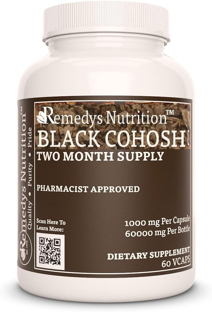 Remedy's Nutrition Black Cohosh | 1,000 mg, 60 Vegan 캡슐 초본 다이어트 보충 | 2 개월 공급