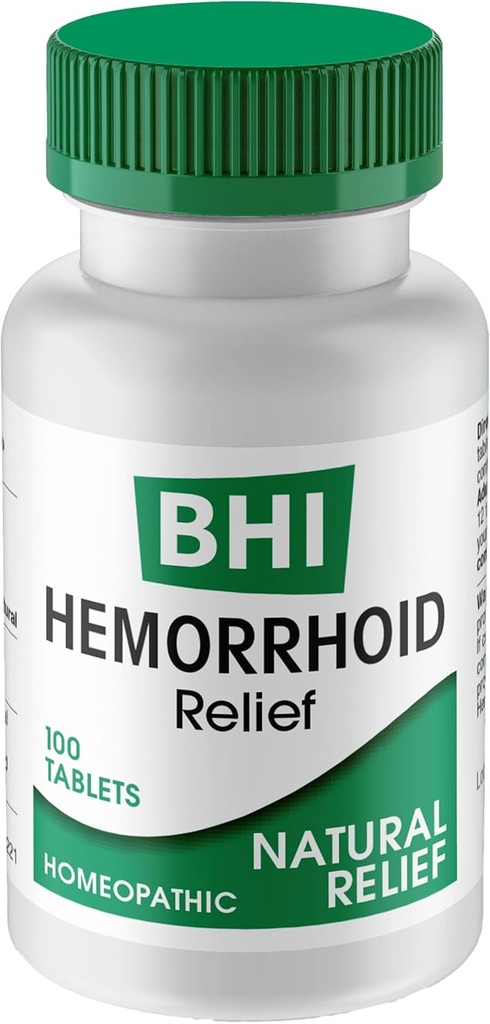 BHI Natural Hemorrhoid Relief Soothes Burning, Swelling, Itching, Rectal Pain & Discomfort 8 최대 강도 Homeopathic 활성 성분 Eases from an Inside for Women & Men - 100 정제
