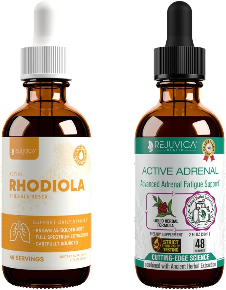 Rejuvica Health Active Rhodiola + Active Adrenal - 지원 에너지 + 스트레스 - 더 나은 흡수를위한 액체 배달 - Rhodiola, Ashwagandha, Holy Basil & More!