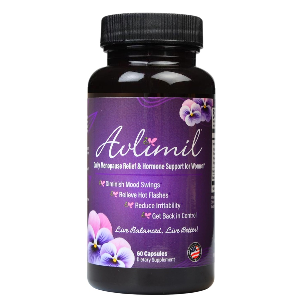 Avlimil® 호르몬 균형 & Menopause 지원 | 무드 스윙, 핫 플래시, 나이트 스웨터 및 Irritability - Isoflavones, 블랙 코호쉬, 라즈베리, 발레란, Sage, 레드 클로버, 레몬 발름 - 1 개월
