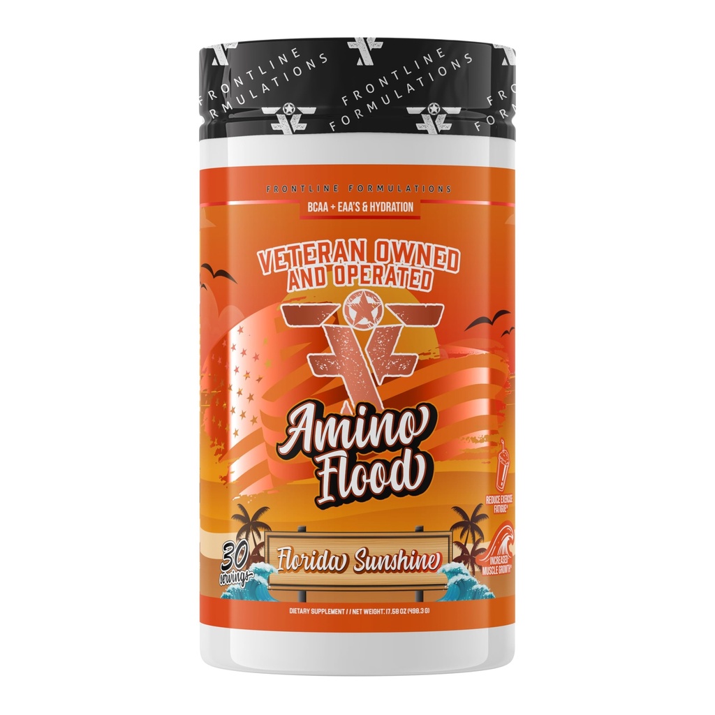 Amino Flood from Frontline Formulation - BCAA + EAA Recovery & Hydration Formula - 근육 지원, 전해질 및 내구시간 - 인트라 및 포스트 운동 플로리다 선샤인에 대한 아미노산 보충