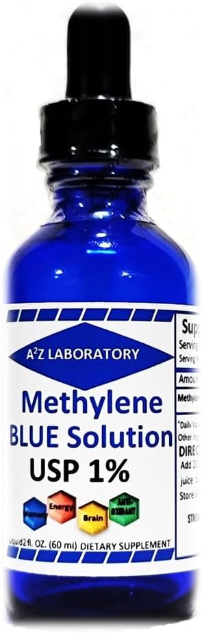 1% A2Z 실험실 | USP 급료 Methylthioninium 염화물 액체 | 뇌 기능 & 인지 건강을 위한 높은 순수성 규정식 보충교재 | 포름알데히드 없음 (1) 50ml 유리제 점적기 병