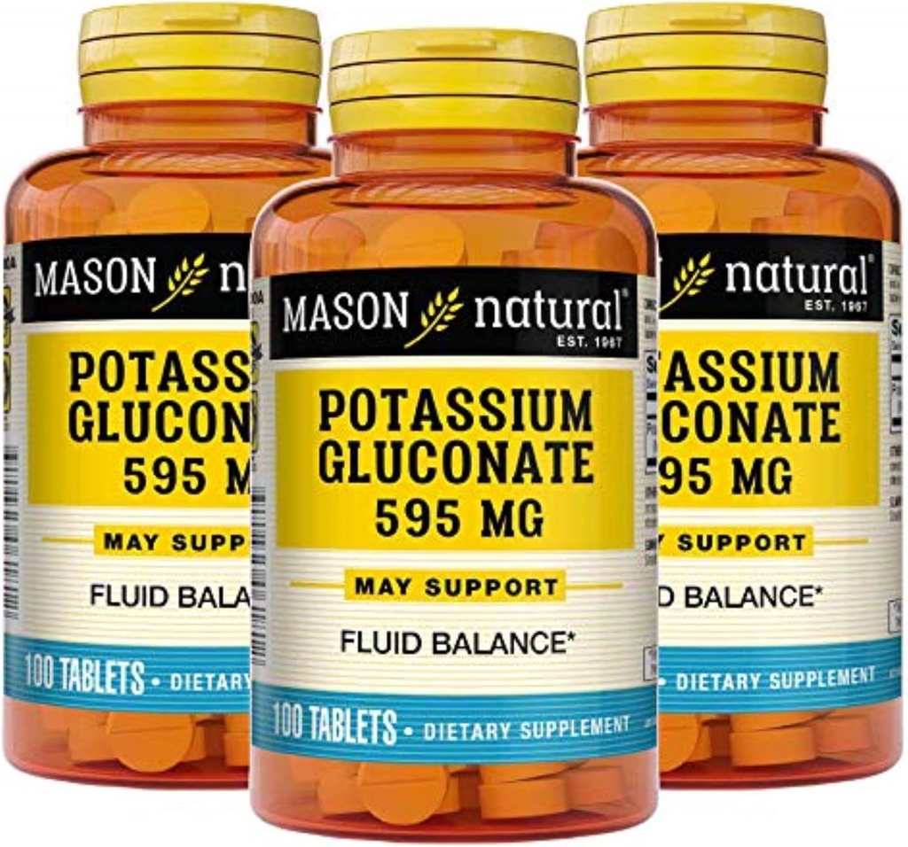 Mason 자연적인 칼륨 Gluconate 595 mg, 300 일 공급, 100개의 정제 (포장 3)