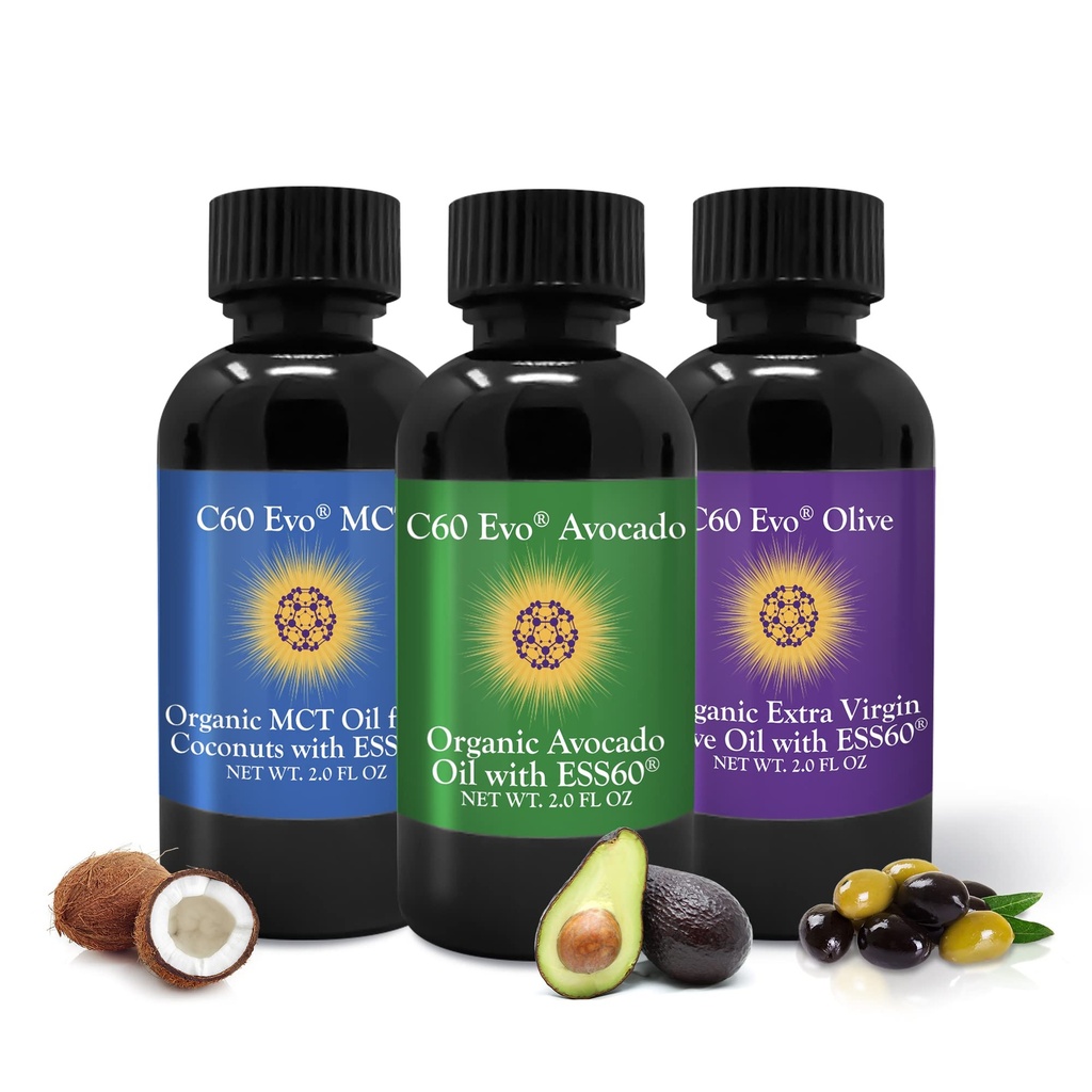 C60 Evo All-Natural 식용 기름, 순수한 C60 ESS60, Immune 지원 및 합동 지원은 올리브 기름, Avocado 기름 & MCT 야자열매 기름, 3, 2개 oz의 세트로 보충합니다