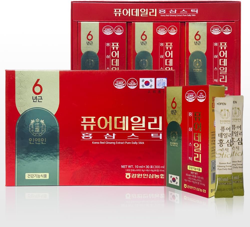 Korea Red Ginseng Extract Pure Daily Stick Hong Sam, 남성 및 여성 면역 지원, 피로 회복을위한 천연 에너지 부스터 - 30 스틱