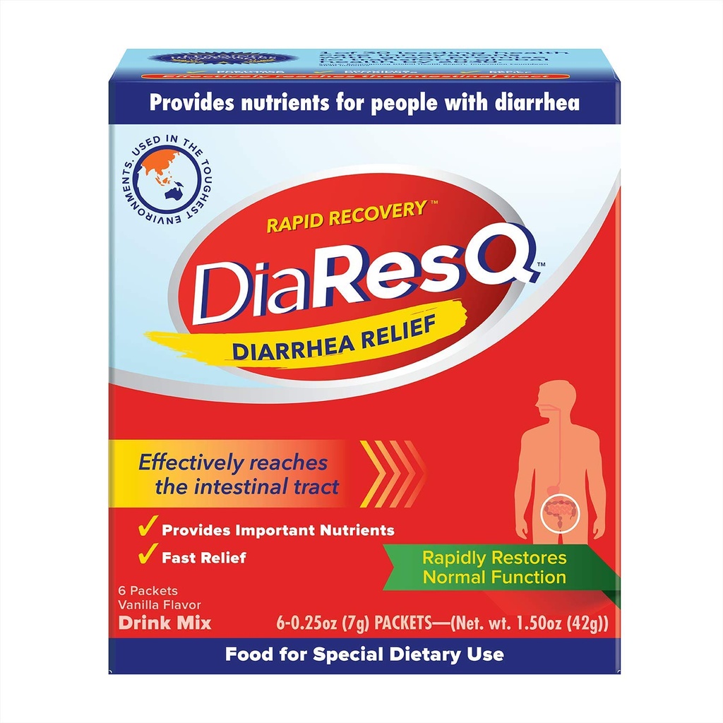 DiaResQ Diarrhea & Immune 지원 Colostrum 음료 혼합 성인, 6 Ct, 급속한 회복, 도움 Restore 정상 Intestinal 기능, 바닐라 풍미