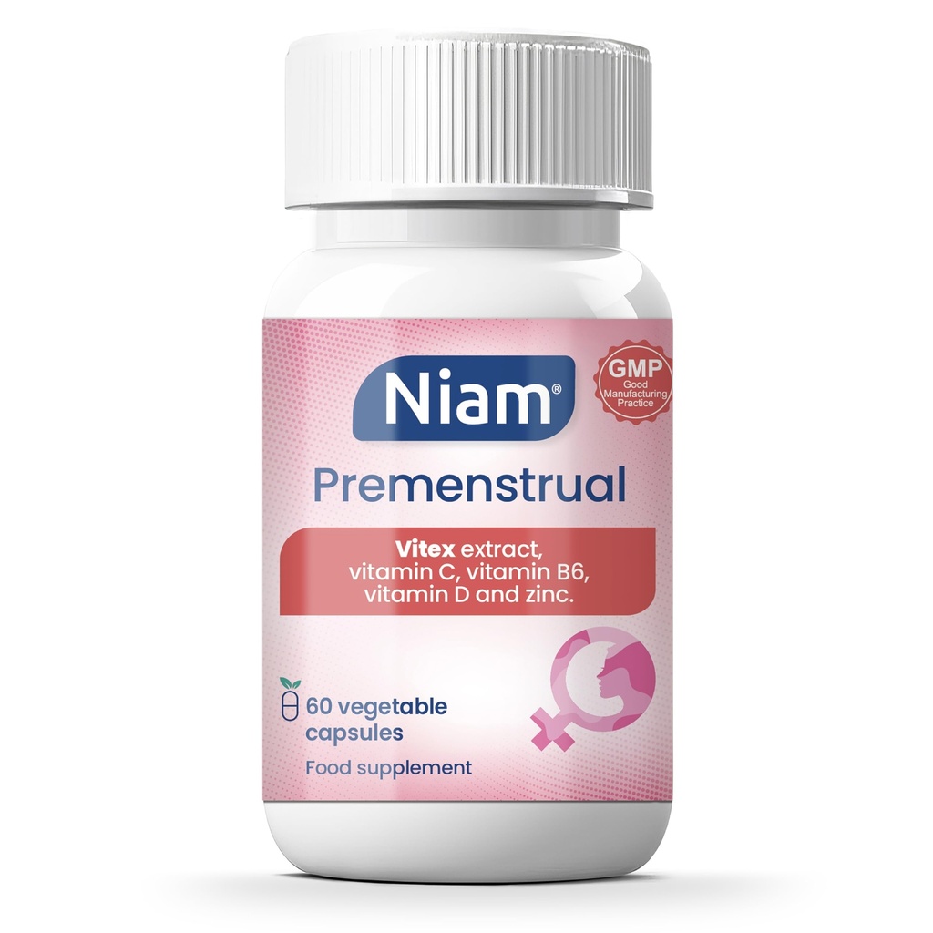 Vitex Agnus Castus 350 mg | Hormonal Balance & Cycle Support | Chasteberry, 비타민 B6, D, C 및 아연 | 60 캡슐 | 니암 Premenstrual