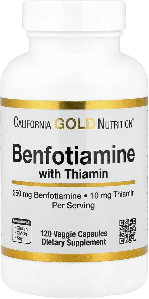 Thiamine, 250 mg, 120의 Veggie 캡슐을 가진 캘리포니아 금 영양 Benfotiamine