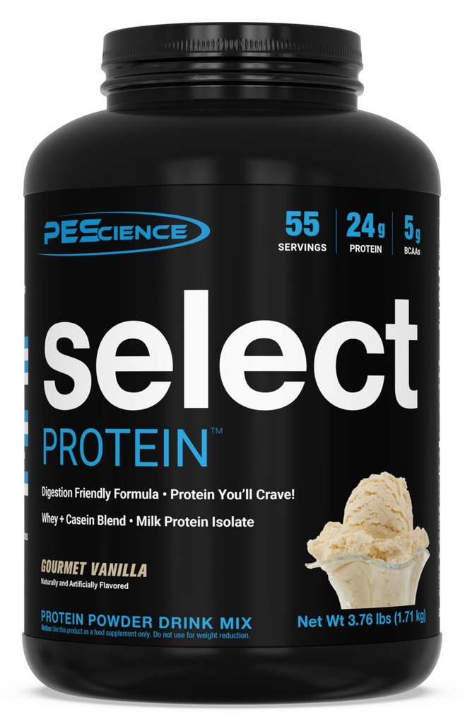 PEScience Select Protein Powder, Whey and Casein Blend, 여성과 남성, 낮은 칼로리, 낮은 차브, Keto Friendly, 글루텐 무료 - Gourmet Vanilla - 55 서빙
