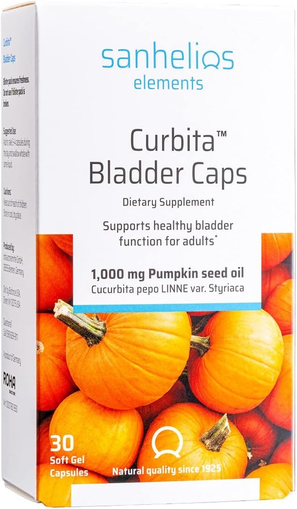 Sanhelios Curbita Bladder Caps 호박 씨앗 오일 1,000mg - 남성 및 여성을위한 건강한 Bladder 기능 지원 보충 - 비 GMO, 설탕 - 무료, 보존 - 무료, 글루텐 - 무료 - 30 Softgel 캡슐