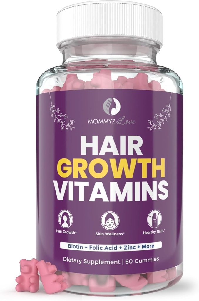 Mommyz 사랑 Biotin Gummies 5000mcg 머리 성장에 대 한 & Radiant 피부 포스트 Partum Recovery & Adjustment 기간 동안 - Folate를 가진 Partum 비타민 포스트