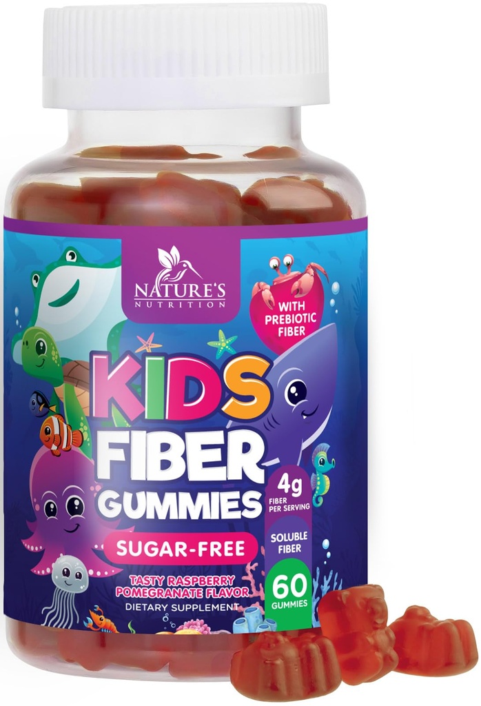 아이 섬유 Gummies 4g - 소화 건강, 정기적 인 & 면역 지원을위한 Prebiotic 섬유 보충 - 설탕 무료 및 식물 기반 섬유 - 자연 라즈베리 맛 - Vegan, 글루텐 - 무료 - 60 Gummies