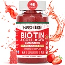 머리 피부와 못 Gummies, 여자 & 남자를 위한 10000mcg Biotin 교원질 Gummies, 비타민은 더 빠른 머리 성장, 더 강한 못, 건강한 피부, 힘 뼈, 90의 Gummies를 지원합니다