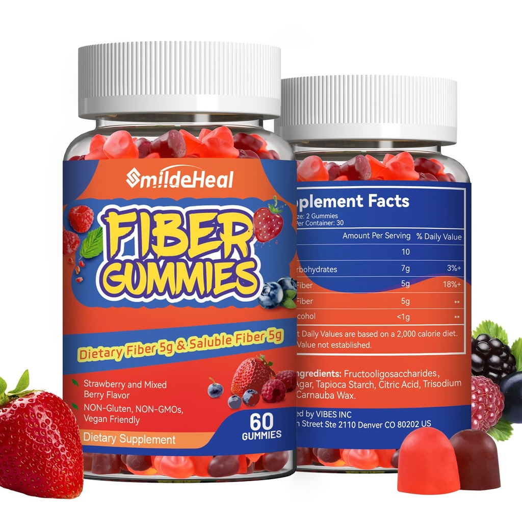 섬유 Gummies, 규정식 섬유, 여성 및 남성, Gut Health Support, Non-GMOs, Non-Gluten, Vegan, 혼합 Berry 및 Strawberry 맛, 120 조사 Gummies