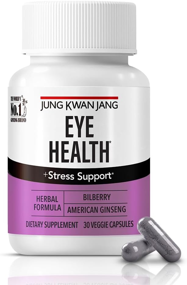Bilberry (166mg) 및 Vision Care, Reduced Eye Strain, Cognitive Support, 남성 및 여성을위한 30 캡슐과 JUNG KWAN JANG Eye Health Support