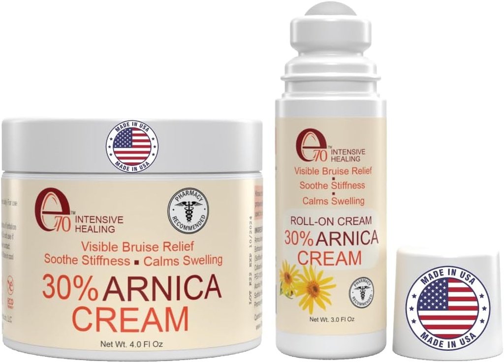 Arnica 크림 & Arnica 젤 롤온 2PK Bruising 및 Swelling, Soothe Sore 근육 & 비타민 K, 30% Arnica 몬타나, Hyaluronic 산 & L 아르기닌과 합동