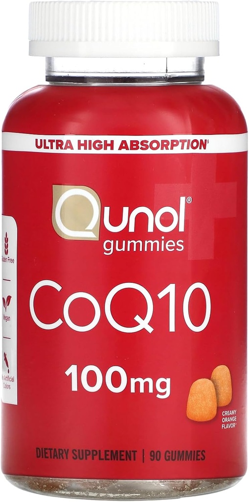 Qunol CoQ10 Gummies, CoQ10 100mg의 Delicious Gummy 보충교재, Coenzyme Q10 도움 지원 심장 건강, Vegan, 글루텐 자유로운, 매우 높은 흡수 - 90 조사