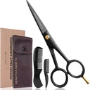 Beauty & Crafts- 5" German Beard Mustache Scissors - 아름다운 파우치가있는 얼굴 헤어를위한 2 가지 무스 캐시 빗 - Grooming, Cutting 및 Mustache의 스타일링을위한 곰 트리밍 가위 사용 (블랙)