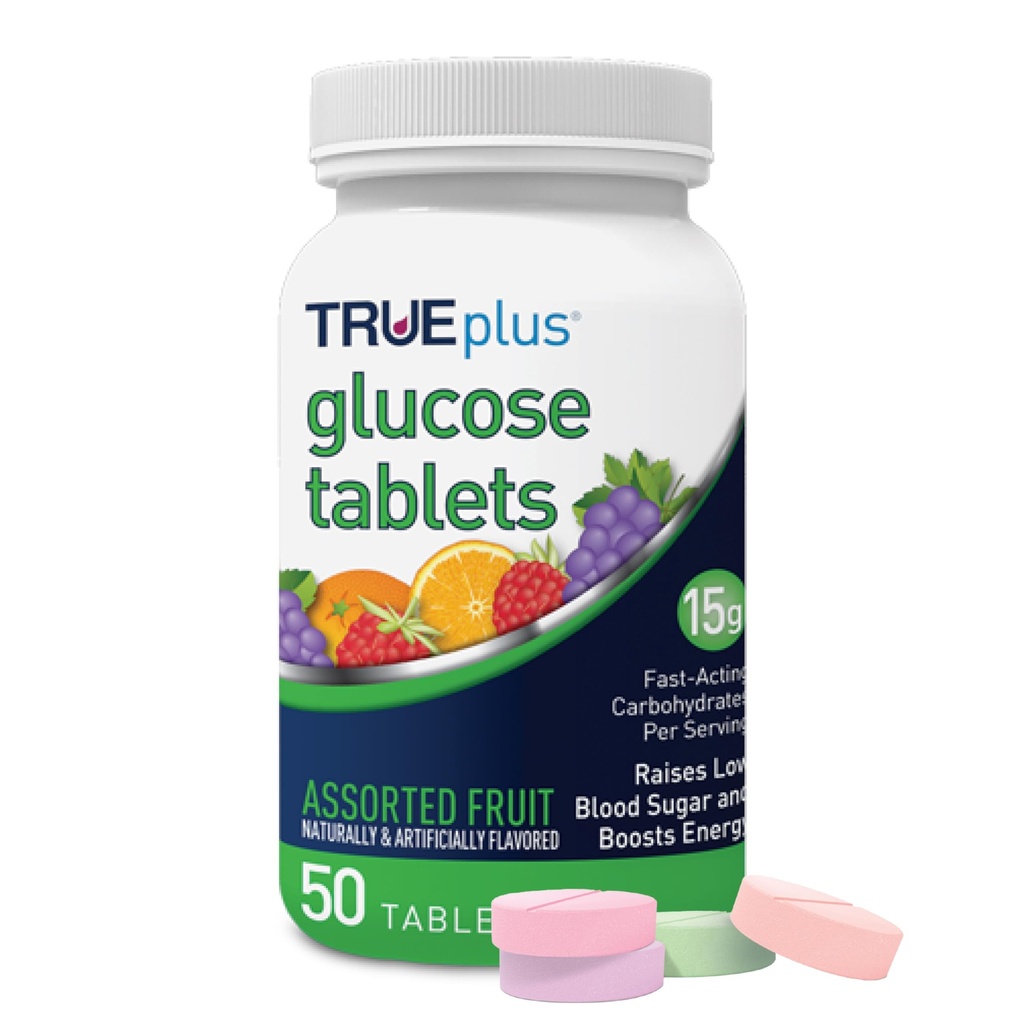 TRUEplus® 포도당 정제, 모듬된 맛 (Grape, Raspberry, Orange) - 50ct 병 (1)