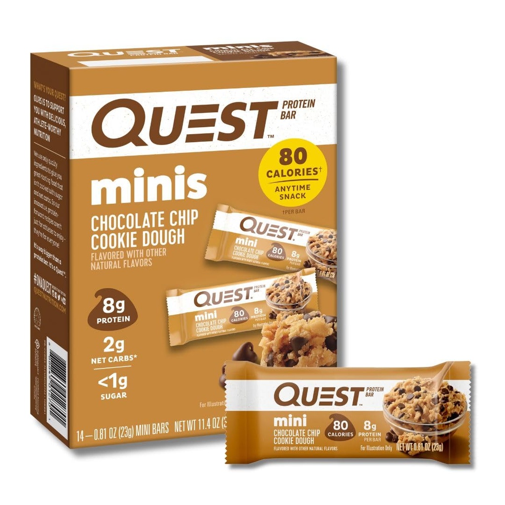 Quest Nutrition 미니 초콜릿 칩 쿠키 반죽 단백질 바, 8g Protein, 1g Sugar, 2g Net Carbs, 글루텐 무료, 14 개
