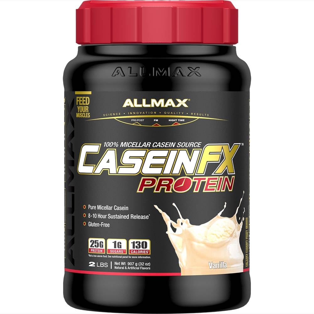 ALLMAX Casein-FX Protein, Vanilla - 2 lb - 스쿠프 당 느린 방출 단백질의 25 그램 - 저탄소 및 제로 추가 설탕 - 대략 27 서빙