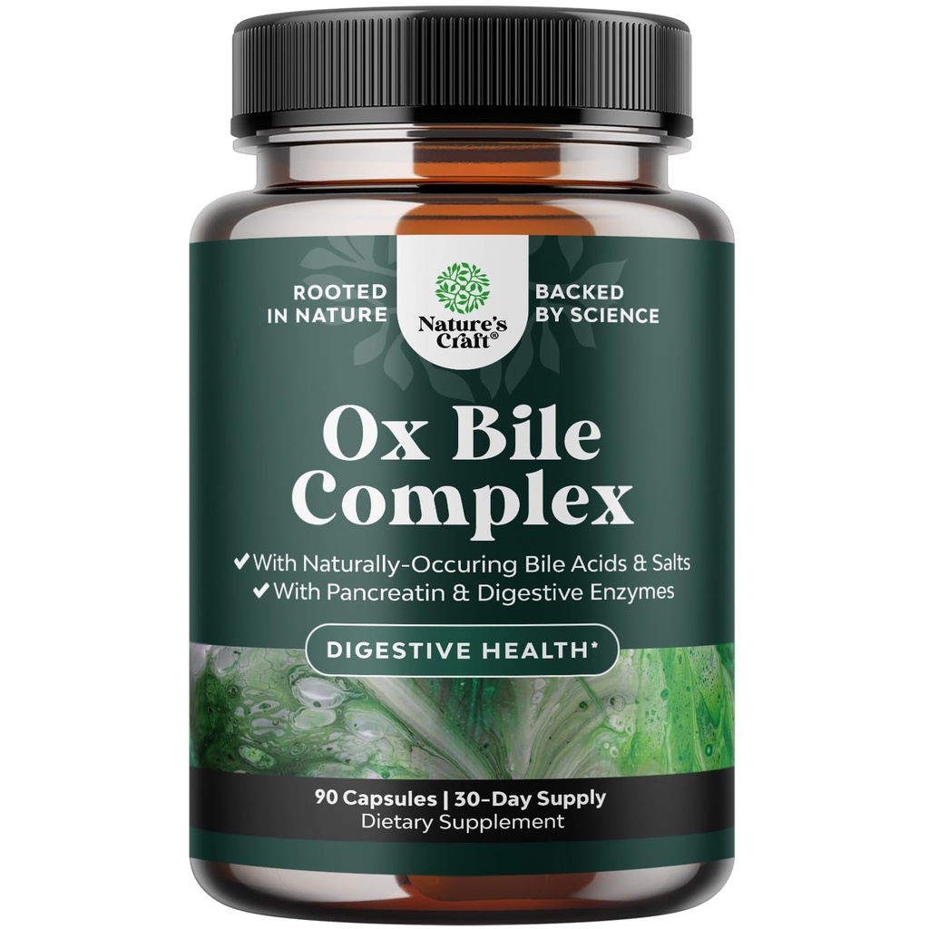 Ox Bile - Ox Bile 보충제는 Trypsin, Papain 및 Bromelain Enzyme와 함께 Gallbladder, Pancrease Cleanse & Detox - 여성 및 남성을위한 Pancreatin Digestion 효소 - 90 Ct