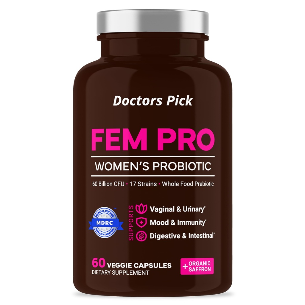 여성을위한 Fem Pro Probiotics. 17 Vaginal, Digestive & Immune Support, Urinary Tract Health, pH Balance 및 Mood에 대한 임상 효과적인 Strains. 60 Veggie 캡슐, 2 개월 공급