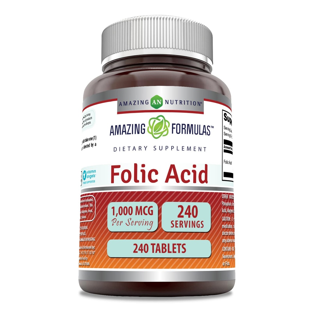 놀라운 수식 Folic 산 1000 Mcg (1 Mg) | 240 정제 수식 | 비타민 B9 | 비 GMO | 글루텐 프리 | 미국