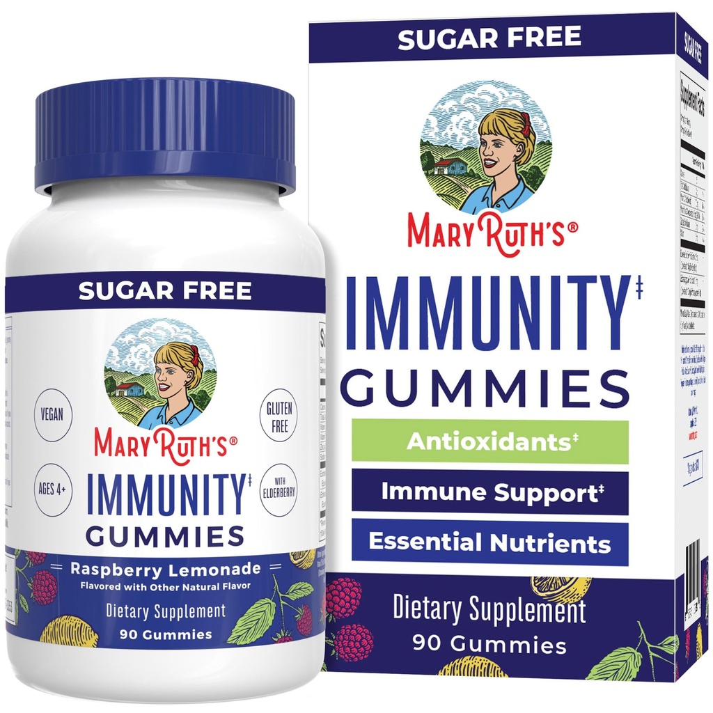 MaryRuth Organics Sugar Free Immunity Gummies | 강력한 혼합 | Elderberry 비타민 C 및 아연 | 비타민 D3 및 Echinacea | 면역 지원 보충교재 | 아이들과 성인을 위한 Gummies | 비건 | 90ct