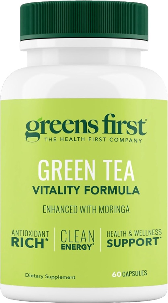 Green Tea Vitality Formula - Moringa와 향상된 - Clean Energy 용 산화 - Rich - Vegan & Gluten-Free - 에너지 및 전반적인 웰빙을위한 강력한 혼합 (60 캡슐)