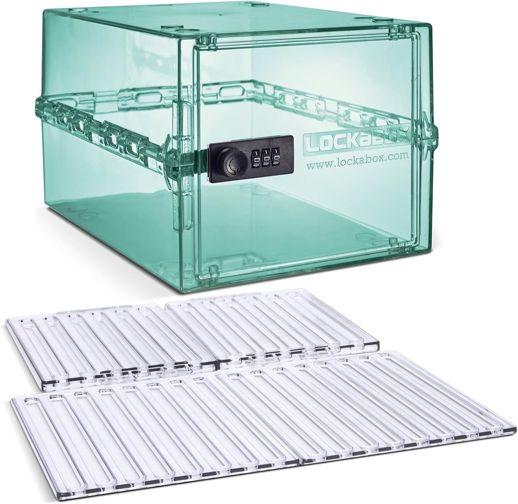 Lockabox OneTM Light Medi Green & 선반 팩 번들 | 이동식 선반과 기본 인서트를 갖춘 식품, 의약품, 기술 및 홈 안전용 잠금 상자
