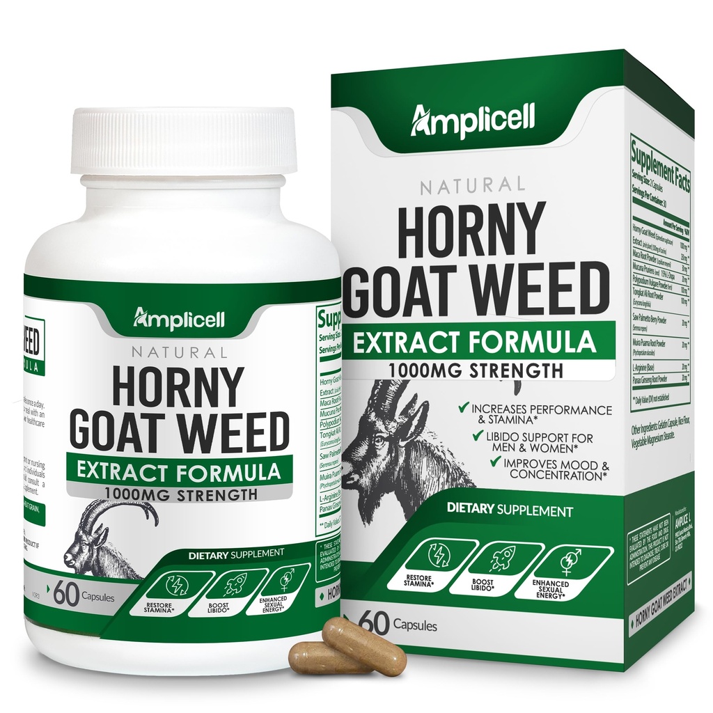Horny Goat Weed with Maca Root, Tongkat Ali, L-Arginine & Panax Ginseng – 남성 성능 및 리비도 부스터 보충 – 에너지, 체력 및 남성을위한 활력 알약 – 60 캡슐
