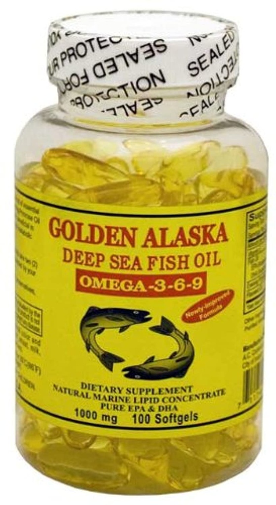 황금 알래스카 심해 Omega-3-6-9 물고기 기름 1000mg 100 Softgels