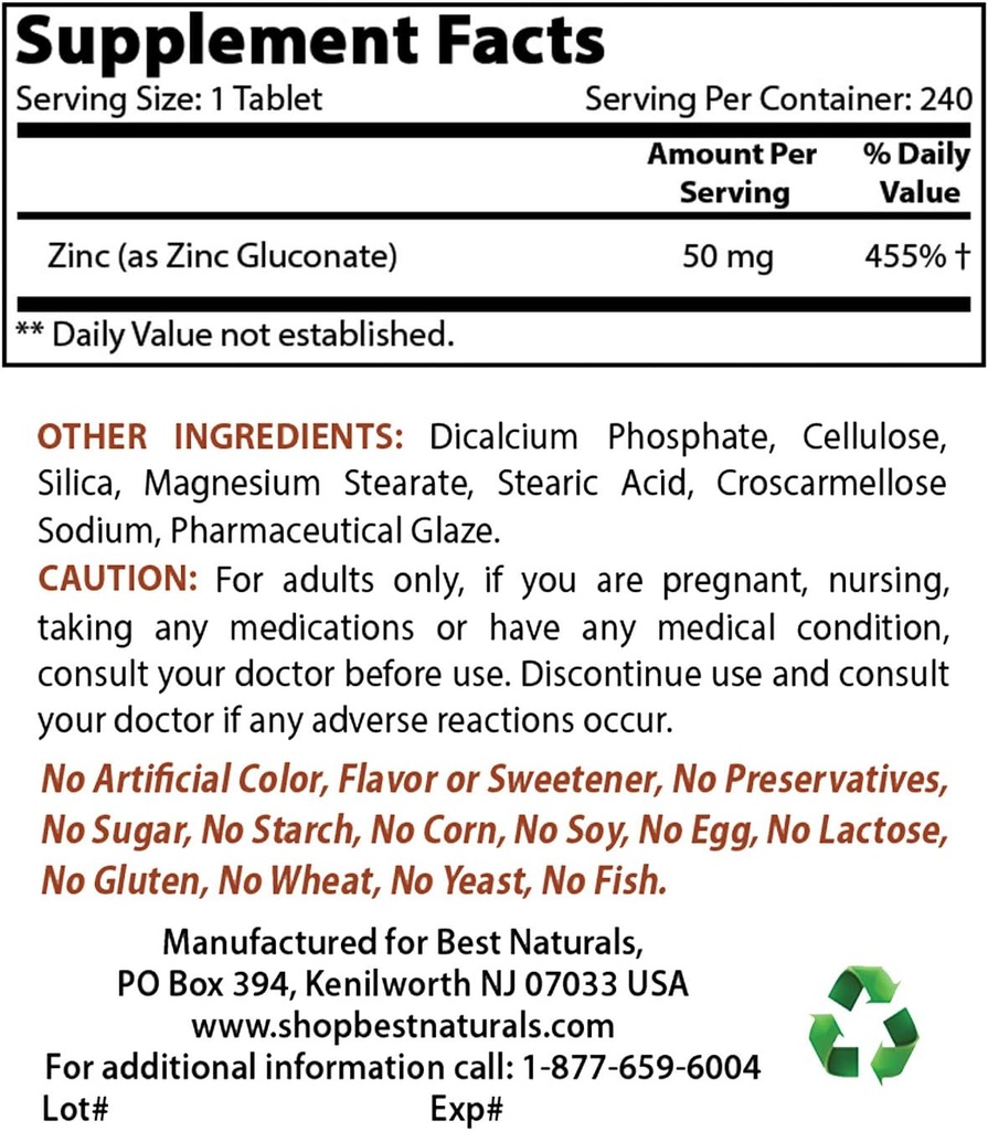 아연 Gluconate 50mg & 비타민 B12 6000 mcg
